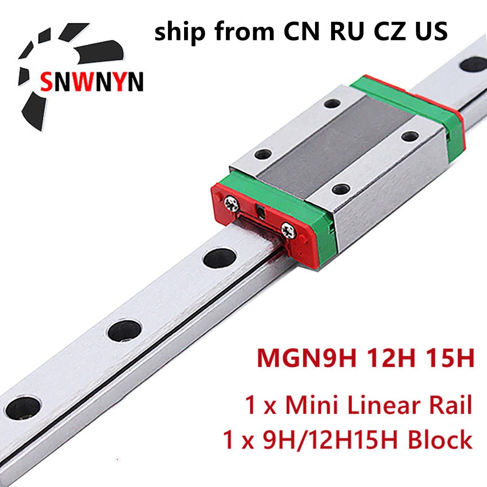 1PC MGN Mini Linear Guide MGN9 MGN12 MGN15 250 300 350 400 450 500 550 600 800 1000mm MGN12 Slide Linearrail+1PC MGN12H Carriage