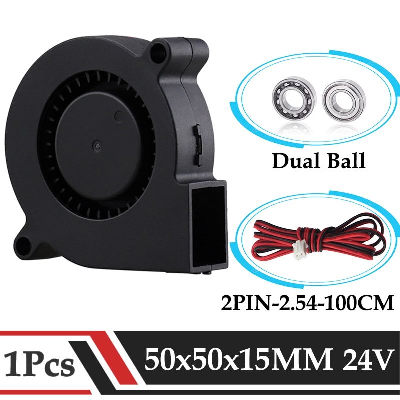 1PCS Gdstime 24V 3D Printer 50x50x15mm DC Cooling Blower Fan 50mm x 15mm Dual Ball Bearing 1Meter Wire Brushless Radiator 5015