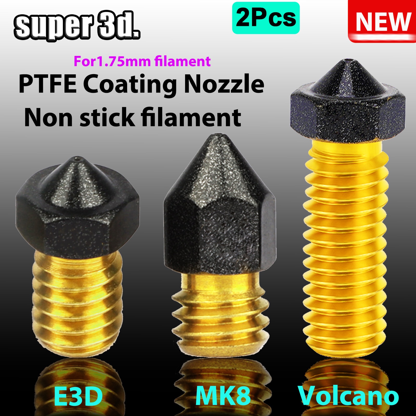 2PCS MK8/E3D/Volcano Brass PTFE Nozzle Coating Non Stick Filament 0.2/0.3/0.4/0.6/0.8/1.0mm For 3D Printer Ender 3 envio gratis