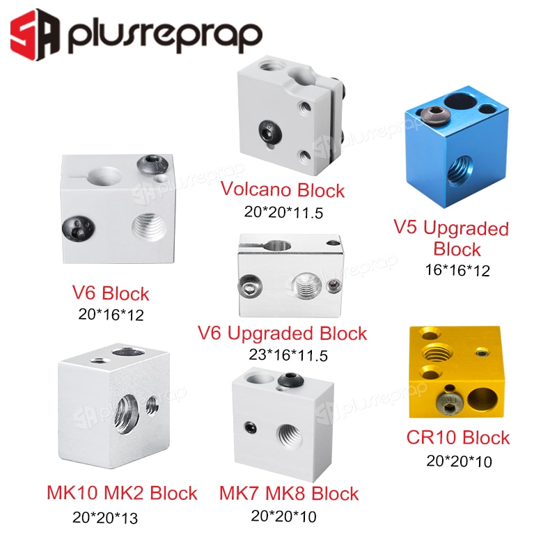 3D Printer Accessories Heated Block MK7 MK8 MK10 V5 V6 Volcano CR10 for Print Head Extruder J-head Aluminum Block