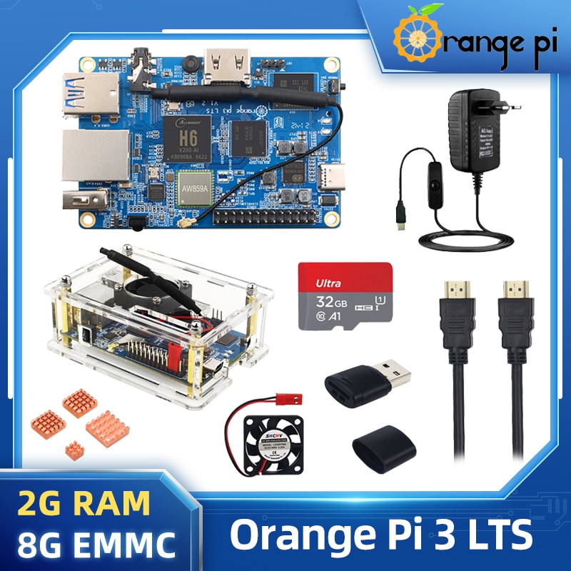 Original Orange Pi 3 LTS 2G RAM 8G EMMC WIFI BT5.0 Gigabit 1.8Ghz AllWinner H6 SoC Mini Computer Android 9.0 Ubuntu Debian OS