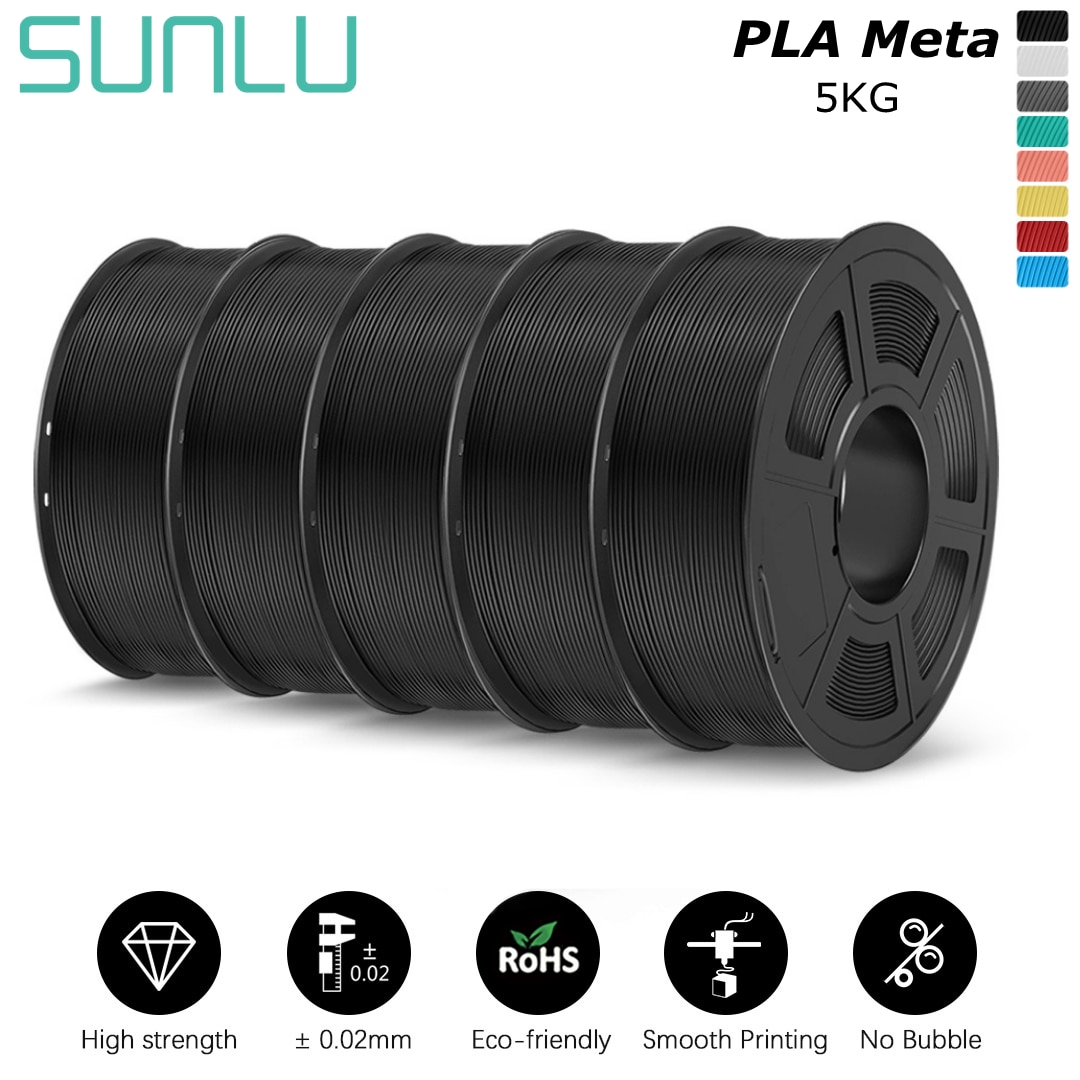 SUNLU PLA Meta 3D Printer Filament 1.75mm 5 Rolls 1KG Clog-Free High Liquidity Impact Resistance 3D Print Material Neat Line